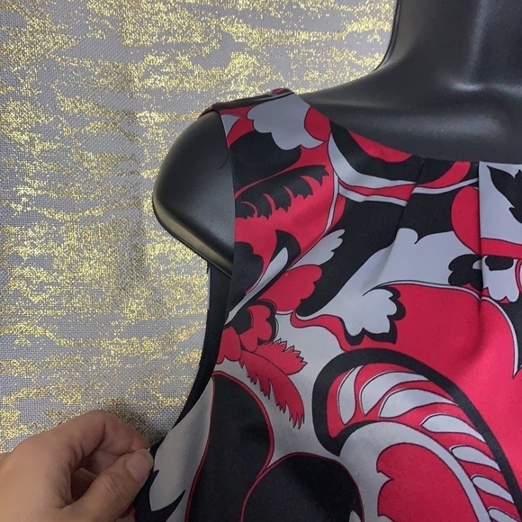 Anne Klein Burgundy and Silver Paisley Print Shift Dress Size 8 - Picture 8 of 17